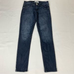 Rewind Womens Juniors 5 dark blue low rise stretchy skinny jeans